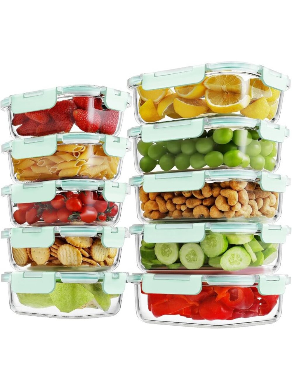 10-Pack Glass Meal Prep Containers with Locking Lids - 36 oz & 14 oz Sizes